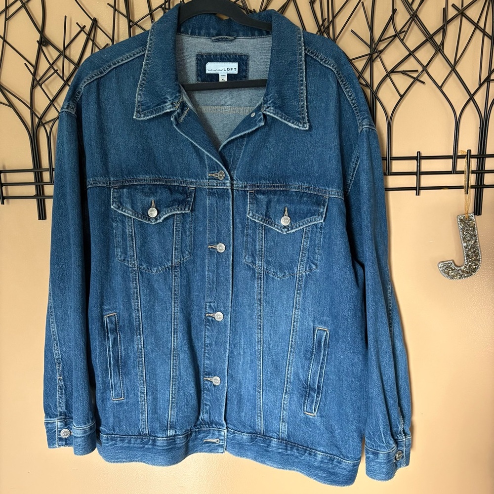 Loft oversized dark denim jean jacket size XL- EUC